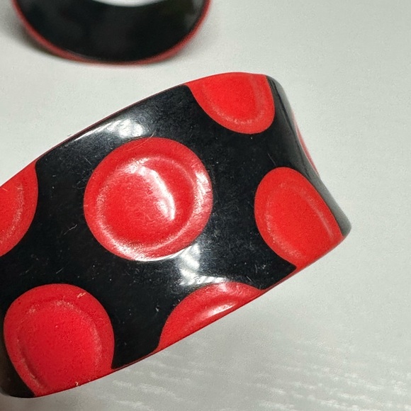 Large Half Moon Red Black Dot Women's Earrings - Picture 6 of 6